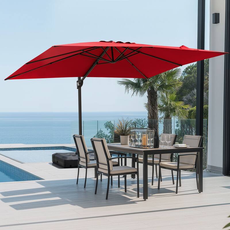 Pellebant Outdoor Patio 9 FT x 12 FT Cantilever-Offset Umbrella with Base - Red