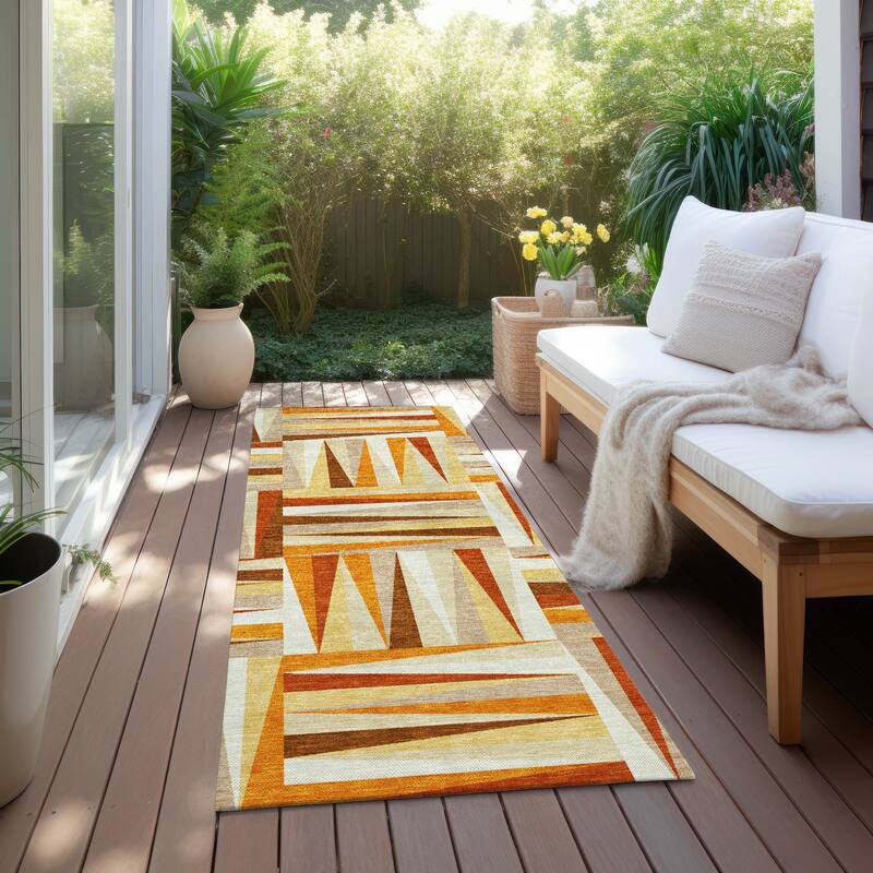 Machine Washable Indoor/ Outdoor Contemporary Mosaic Chantille Rug - Orange - 2'3" x 7'6"