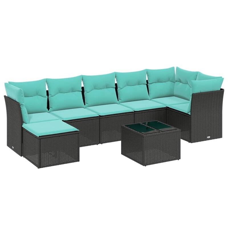 vidaXL Patio Sofa Set with Cushions Outdoor Conversation Furniture Poly Rattan - 24.4" x 24.4" x 27.2"