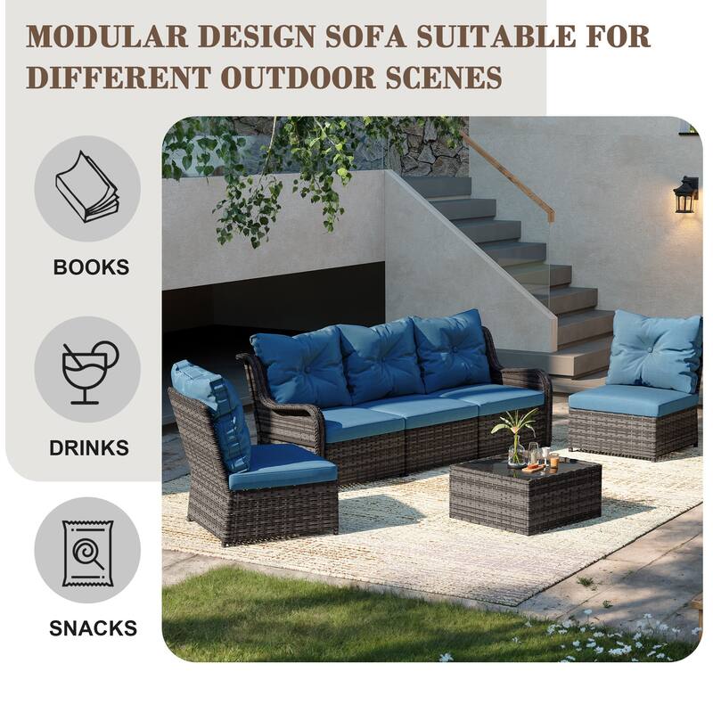 6-pieces Patio Wicker Outdoor Sectional Seating Sofa Set with Coffee Table