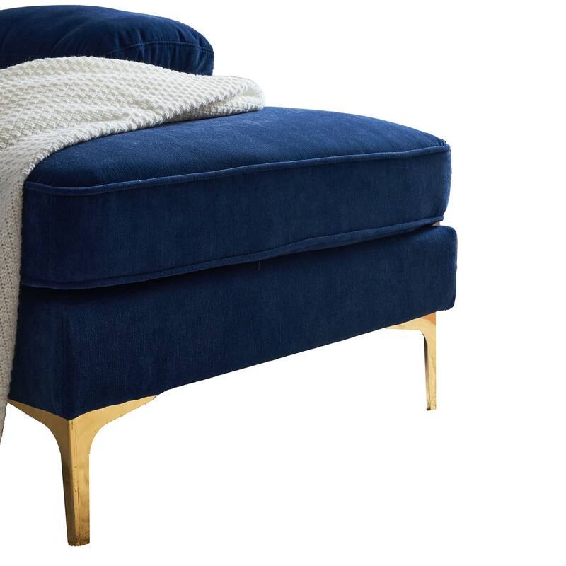 Velvet Sectional Sofas Couches with Pillow Top Arms and Upholstered Backrest, Modern L-Shaped Couches with Metal Legs