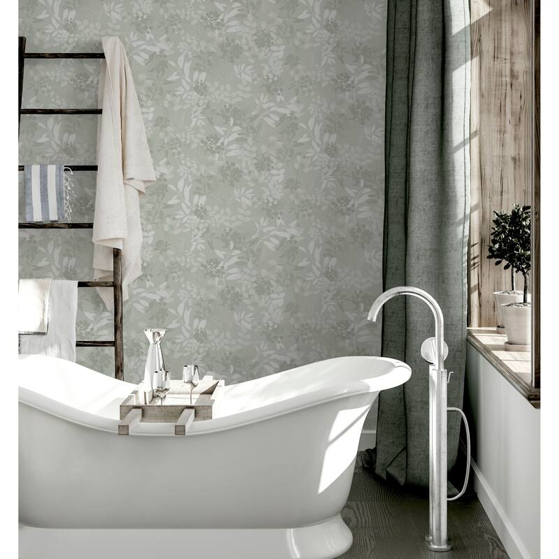 Soft Leaves Green Vinyl Wallpaper - 20.8 in. W x 33ft L - Double Roll