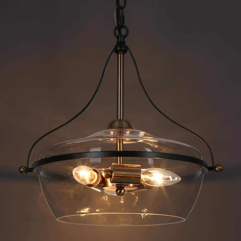 Zelena Modern Farmhouse 3-Light Black Gold Chandelier Glass Pendant Light for Dining Room