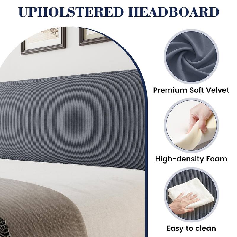 Platform Bed Frame with Upholstered Wingback Headboard