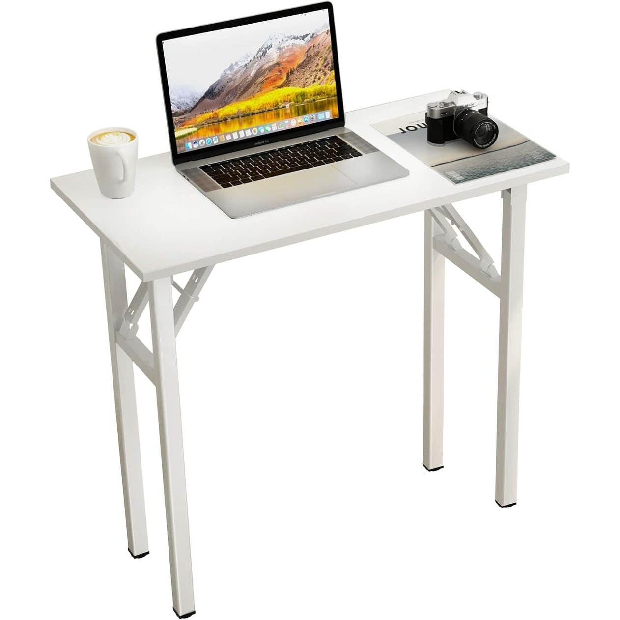 31.5 Inch Folding Computer Desk, No Assembly Required, White, Durable and Portable