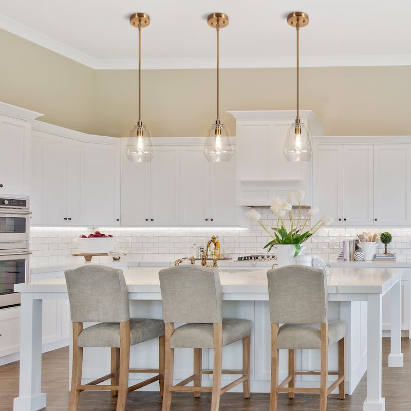 Cavitt Mid-century Modern Unique Pendant Lights Farmhouse Glass Kitchen Island Lighting - D 7.8'' x H 75.2'' - Individual - D 8'' x H 74'' - Plating Brass