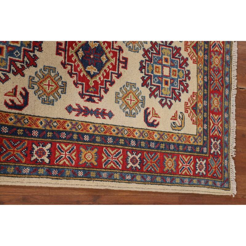 Geometric Beige Kazak Accent Rug Handmade Wool Carpet - 2'7" x 3'11"