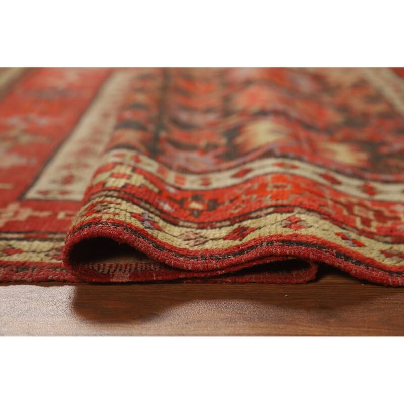 Hand Knotted Oriental 100% Wool Carpet Transitional Geometric Oranges & Rust Anatolian Area Rug - 4' 2'' X 3' 6''