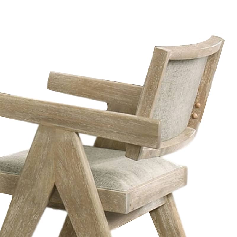 Gexy Dining Side Chair Set of 2, Brown Oak Veneer, Gray Polyester Seat