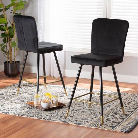 Preston Modern Luxe and Glam Velvet Upholstered Bar Stool (Set of 2)