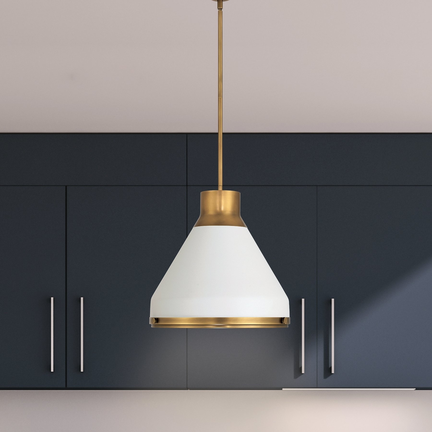 Thesis Doyle 18-inch 1-light Natural Brass Pendant Light with Matte White Metal Shade