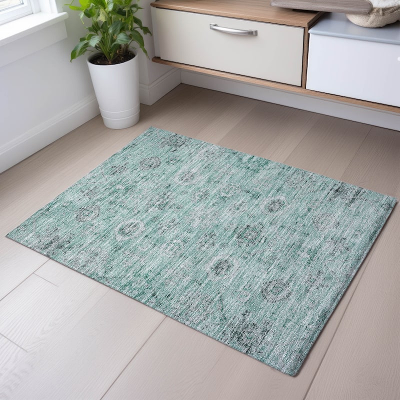 Premium Washable Super Soft Vintage Traditional Mayfield Rug - Teal - 1'8" x 2'6"