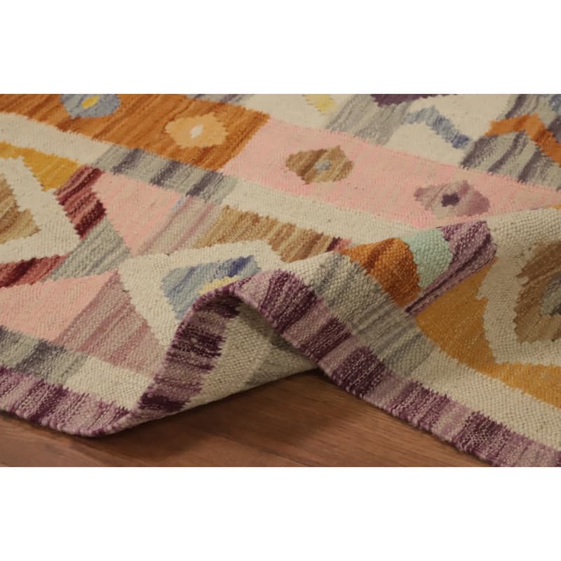 Hand Woven Oriental 100% Wool Carpet Southwestern Tribal Multi-Colored Kilim Runner Rug - 11' 10'' X 2' 7''