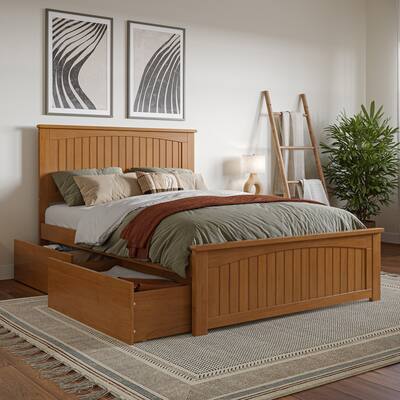Solid Wood Platform Bed with Footboard & Storage Drawers - Full Size Bed Frame