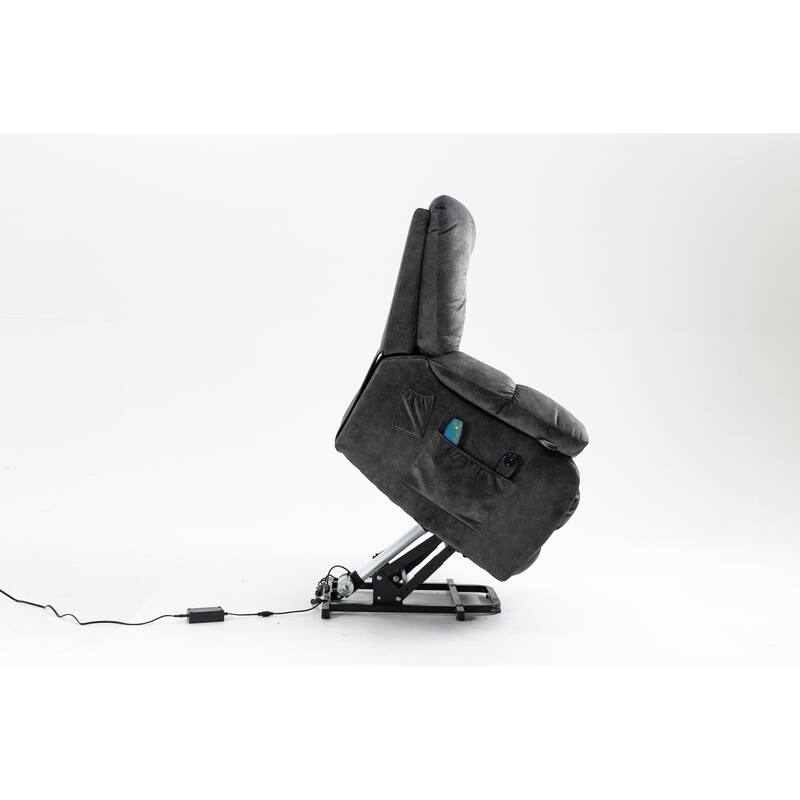 Power Lift Recliner Chair with Massage & Heat, Velvet Upholstered Electric Recliner, Lounge Sofa Chair with Side Pockets