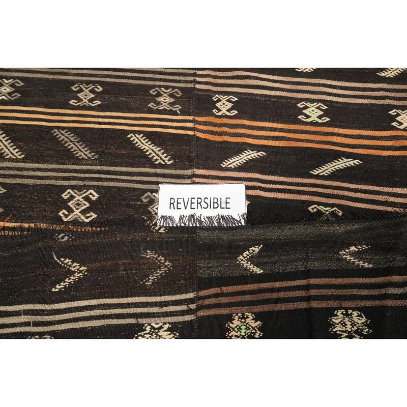 Hand Woven Oriental 100% Wool Carpet Southwestern Tribal Brown Kilim Area Rug - 9' 6'' X 6' 11''