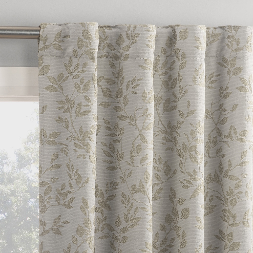 Sun Zero Estelle 2-Piece Foliage Woven Jacquard Total Blackout Back Tab Curtain Panel Pair