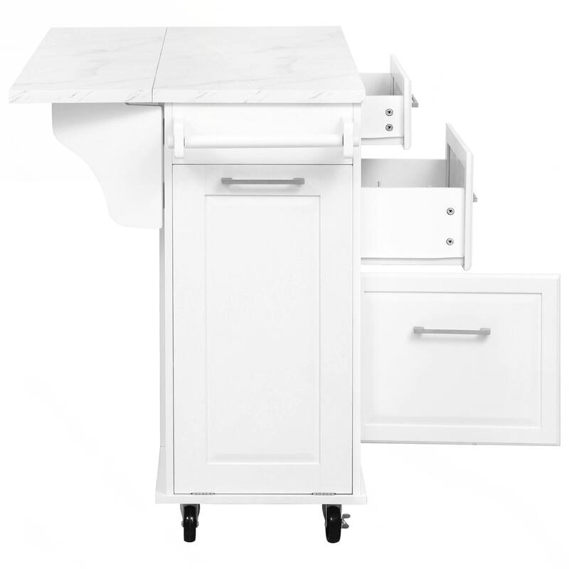 Kitchen Island with Storage Tilt Trash Can Cabinet and Pull Out Cabinet Organizer