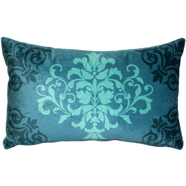 Velvet Damask Throw Pillow - Teal