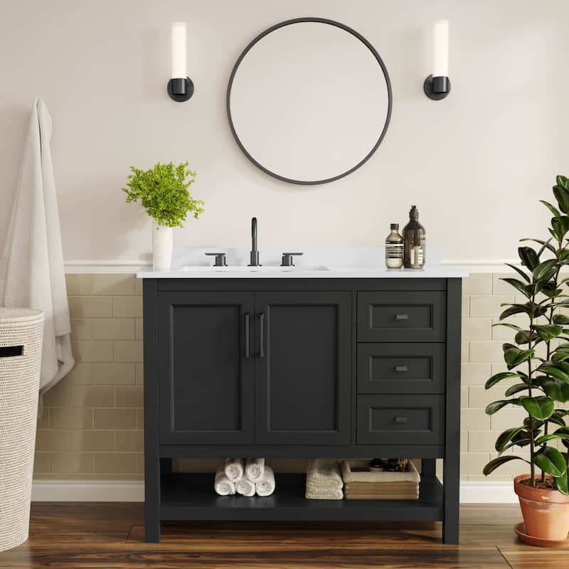 Bathroom Vanity with Sink, Open Storage, and Storage Drawers