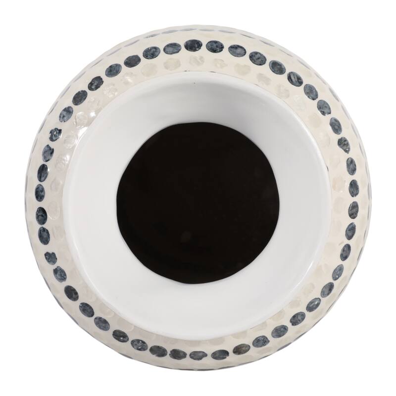Decorative Vase - Shell Coastal Capiz Dots - Ivory and Blue