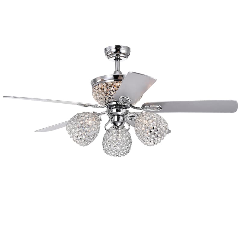 Jasper Silver 52-inch Lighted Crystal Ceiling Fan - 52 W x 22.52 H - Ø 52 x H 22.52