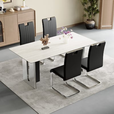 Set of 4 PU material bow-shaped chairs - Perfectly integrated into industrial and modern home design,15.7*20.5*39 inches.