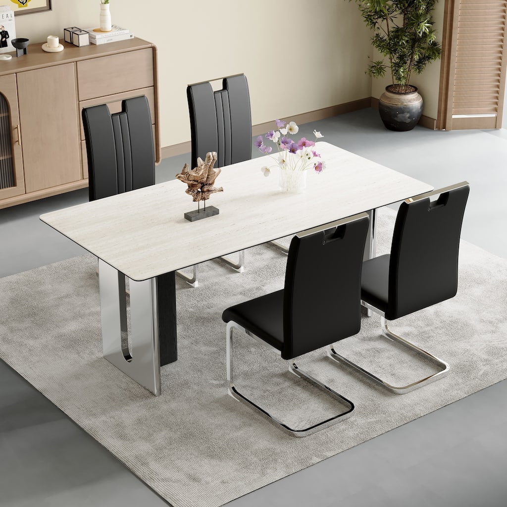 Set of 4 black PU material bow-shaped chairs - Perfectly integrated into industrial and modern home design, with product