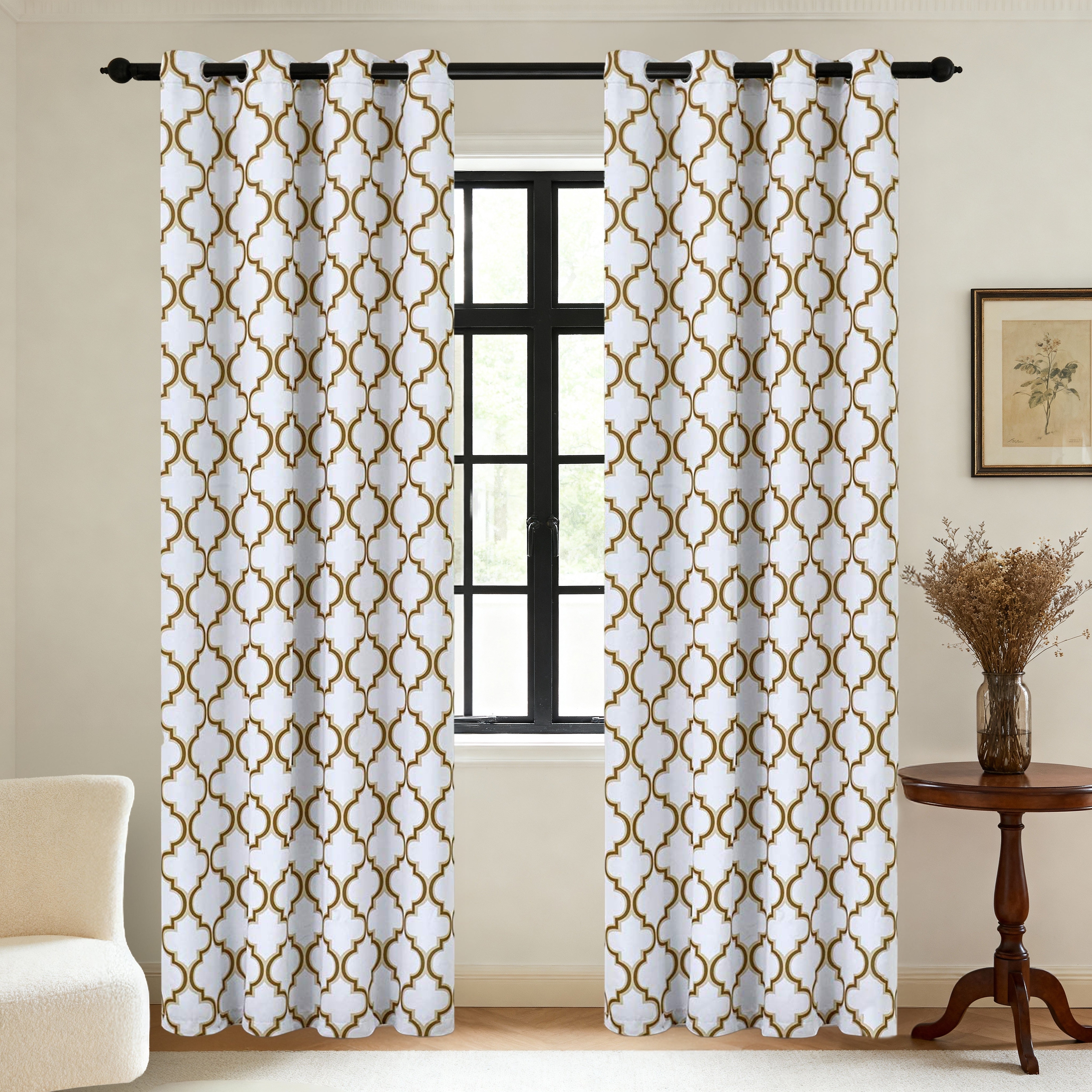 Superior Bohemian Trellis Room Darkening Grommet Curtain Panel - (Set of 2)
