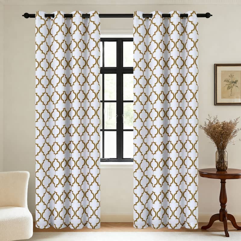 Superior Bohemian Trellis Room Darkening Grommet Curtain Panel - (Set of 2) - 63 Inches - White