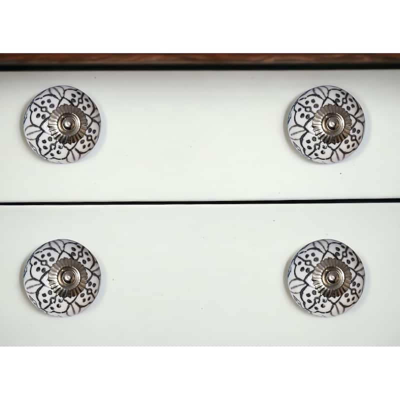 HomeRoots Set of Eight Black And White Ceramic And Metal Drawer Pull Knobs - 1.5' X '1.5' X '1.5 - White/Black - 1.5' X '1.5' X '1.5