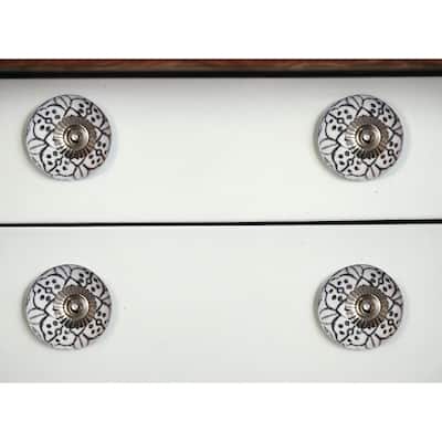 HomeRoots Set of Eight Black And White Ceramic And Metal Drawer Pull Knobs - 1.5' X '1.5' X '1.5