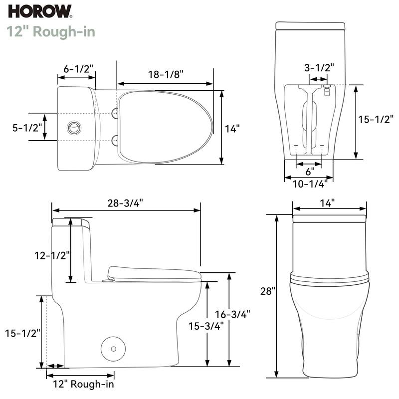 HOROW High Efficiency One Piece Dual Flush Elongated White Toilet 1.1/1.6 GPF Soft Closing Seat Included