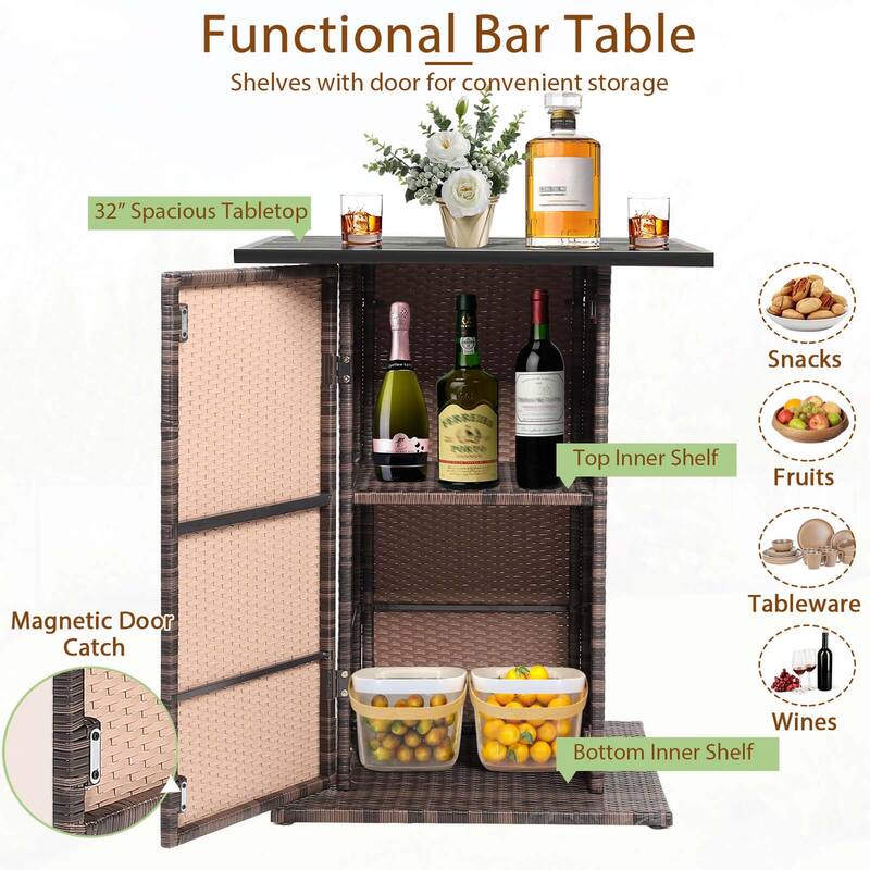Costway 5PCS Patio Rattan Bar Table Stool Set Hidden Storage Shelf