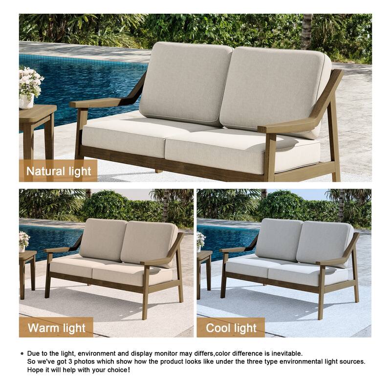 Outdoor Teak Wood Slat Back Patio Loveseat Sofa