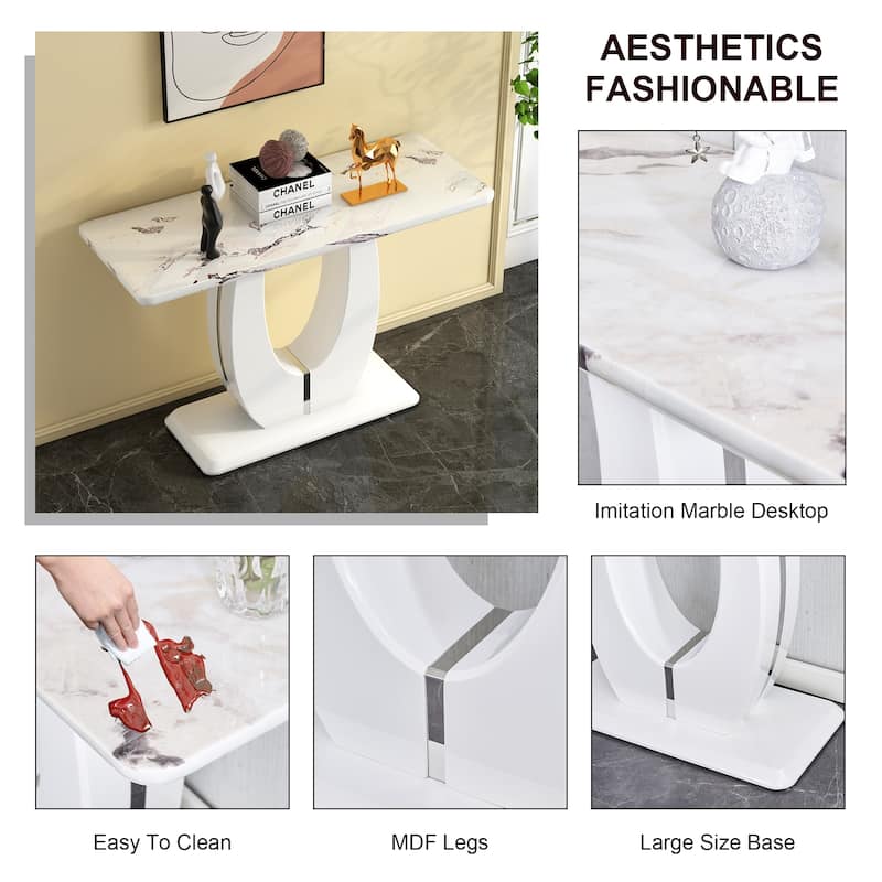 Roomfitters Glossy White Rectangular Bar Table for Living Room, Entryway, Balcony or Office Space, White