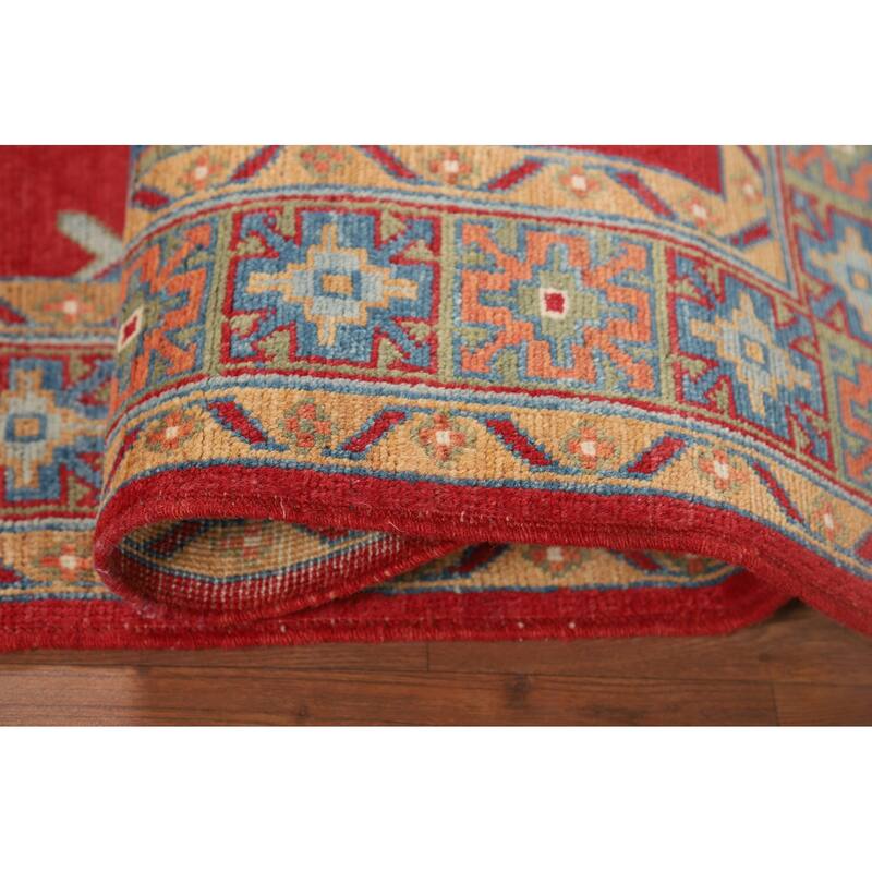 Traditional Red Kazak Oriental Accent Rug Hand-Knotted Wool Carpet - 3'5" x 4'11"