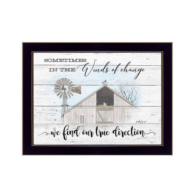 TrendyDecor4U Farmhouse "Winds of Change" Framed Print Wall Art by Billy Jacobs - Brown, Tan, White, Blue, Gray, Green White