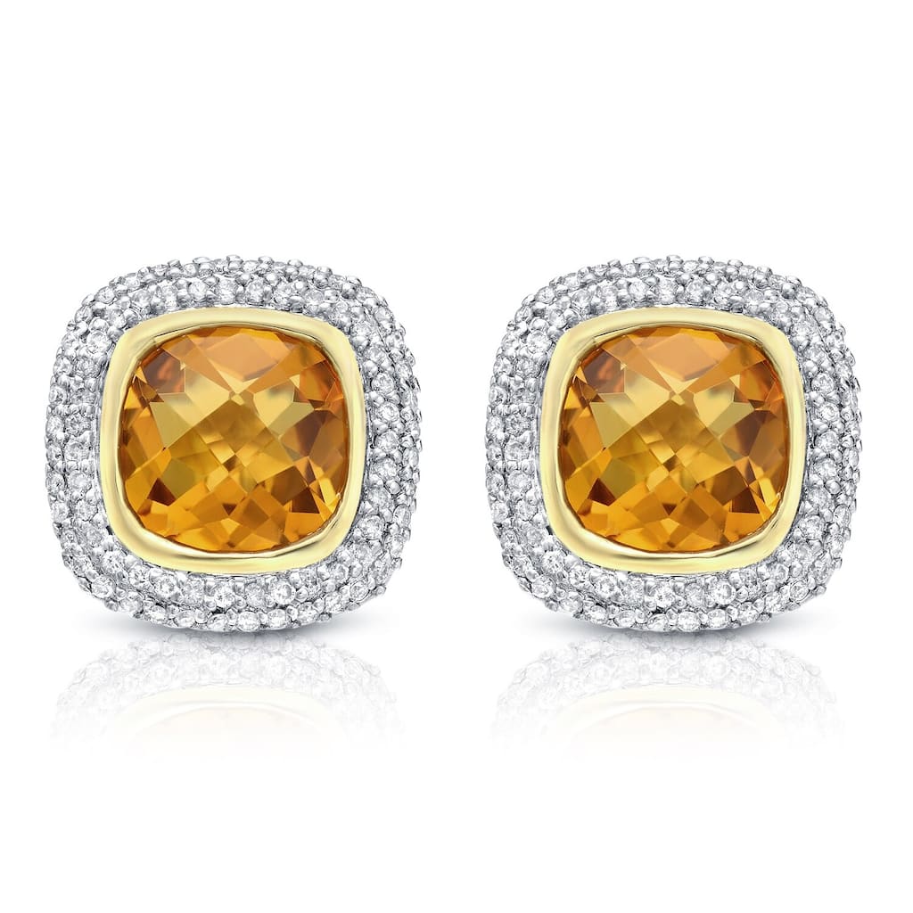 Auriya 14k Two-tone Gold 1/2ct TDW Citrine and Diamond Earrings