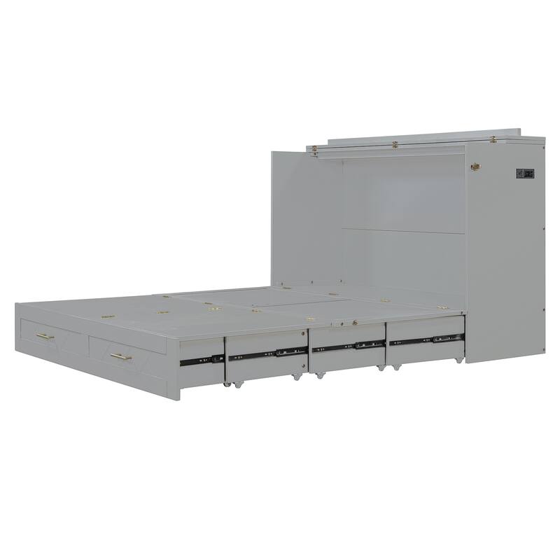 Queen Size Wooden Loft Bed with Upholstered Storage Shelf and Desk