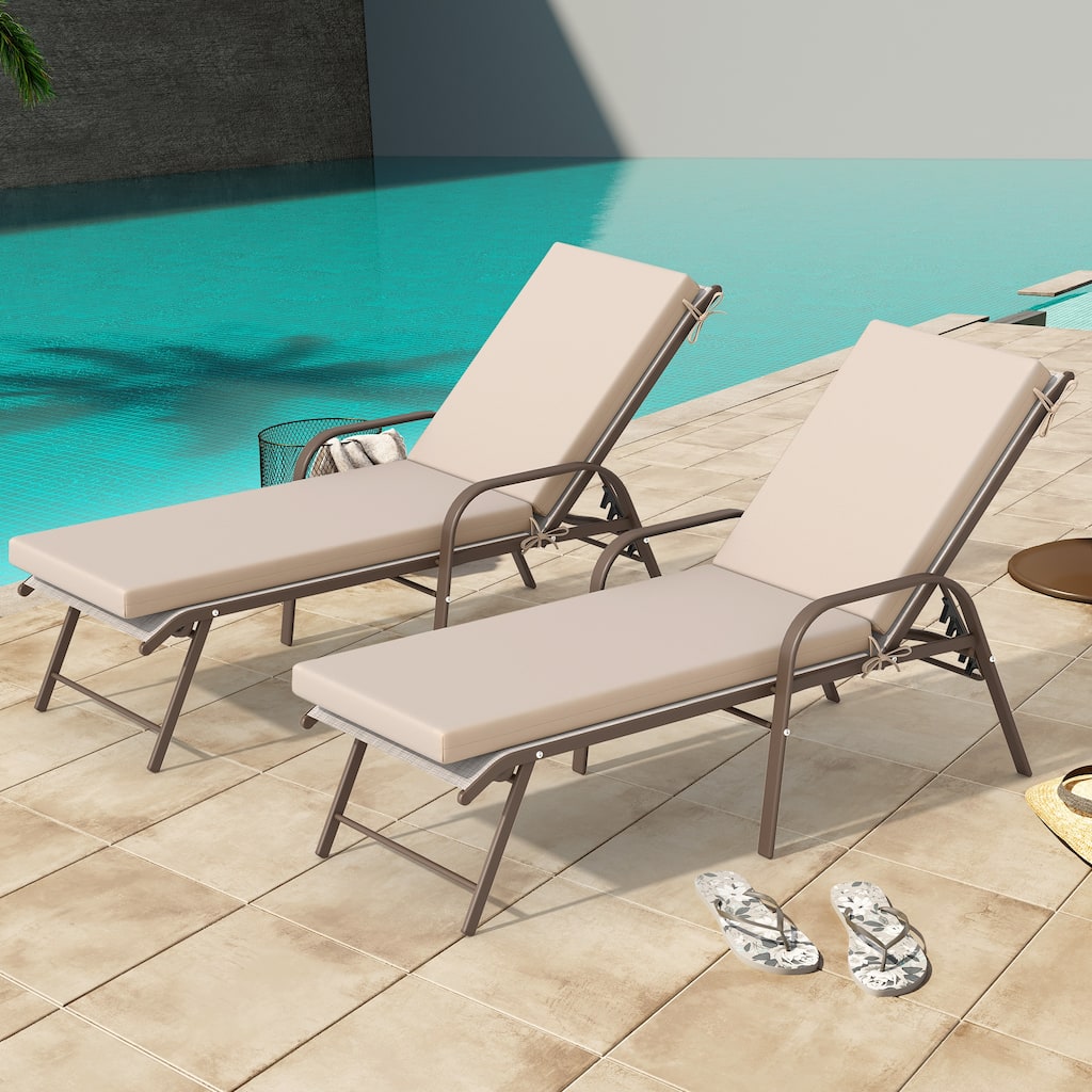 Outdoor Lounge Chairs Chaise Lounge Set with Adjustable Back and Cushions