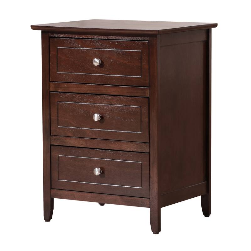 3 Drawer Cappuccino Nightstand, 25 Inch Modern Minimalist Bedside Table with Real Wood Veneers