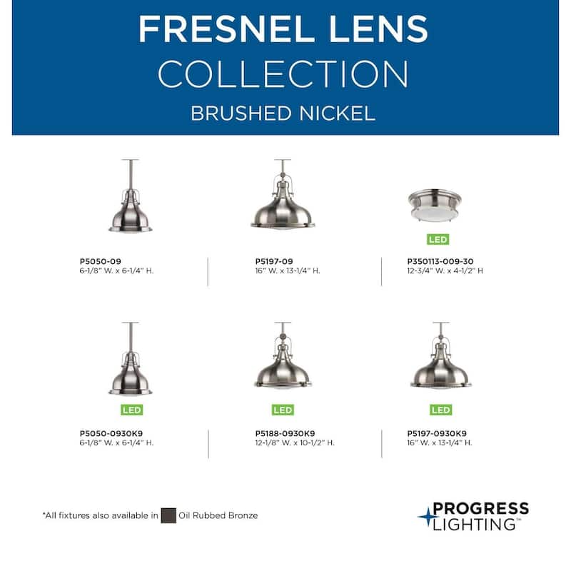Progress Lighting P5050-0930k9 Fresnel Lens 1-light LED Pendant with AC LED Module - Brushed Nickel