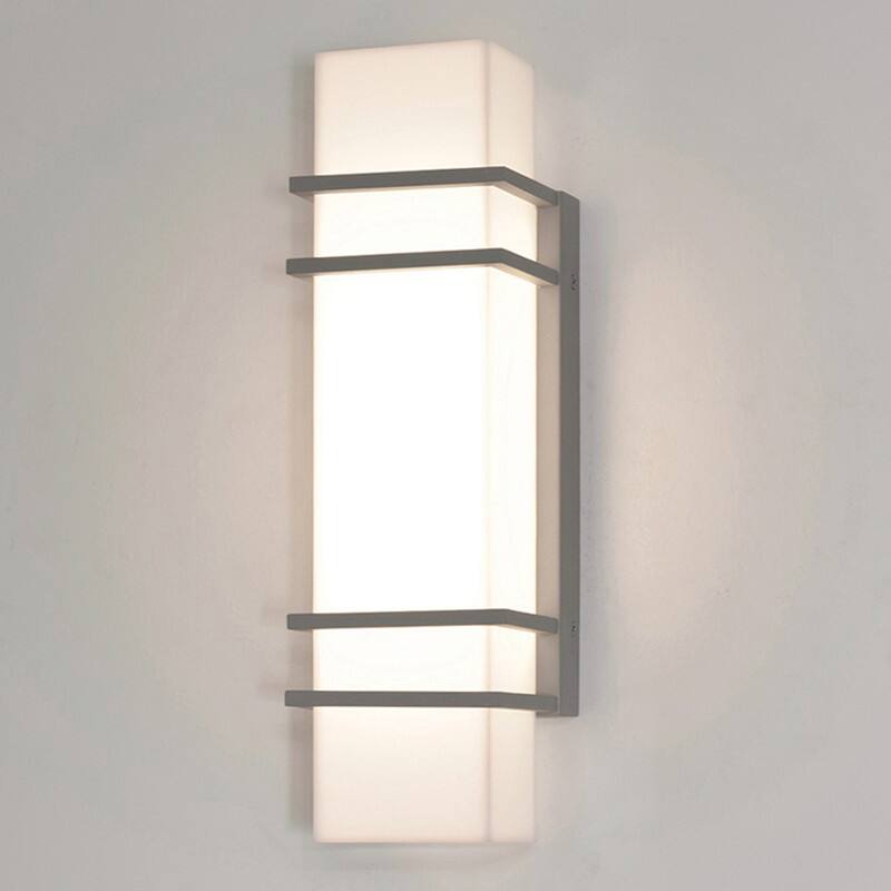 Blaine 15-inch Textured Grey LED Outdoor Sconce, White Acrylic Shade