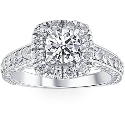 1 1/2ct Cushion Diamond Halo Engagement Ring White Gold Lab Grown
