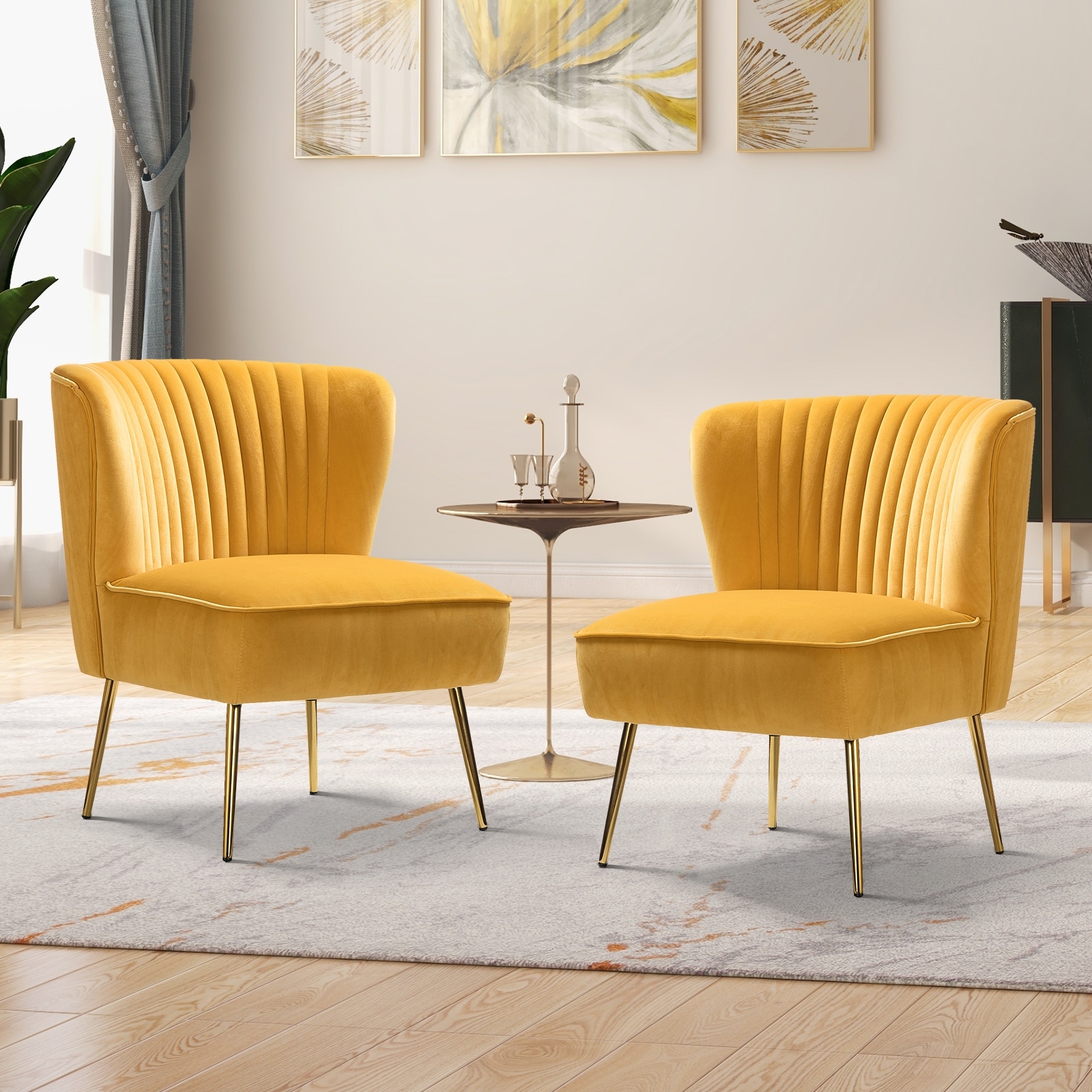 Monica Upholstered Modern Tufted Side Chair with Gold Legs Set of