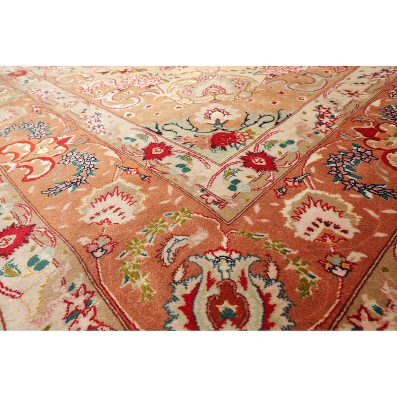 Hand Knotted Ivory Persian Wool & Silk Traditional Oriental Area Rug - 6' 7'' x 10' 2''