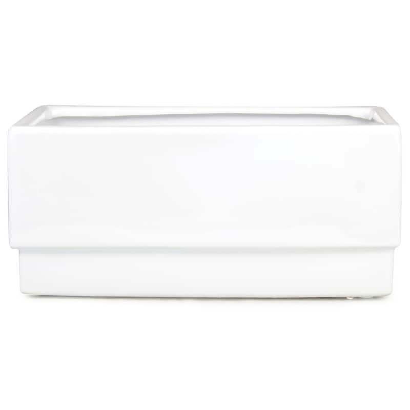 Glazed White Rectangular Planter