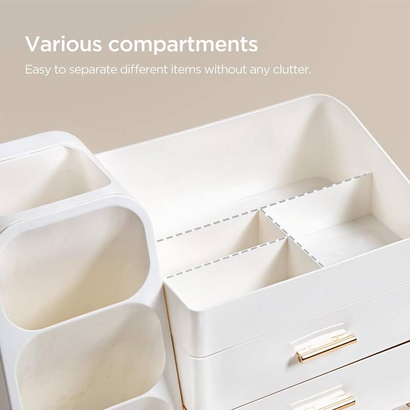 Makeup Organizer with Brush Holder for Vanity, Large Plastic Bathroom Countertop