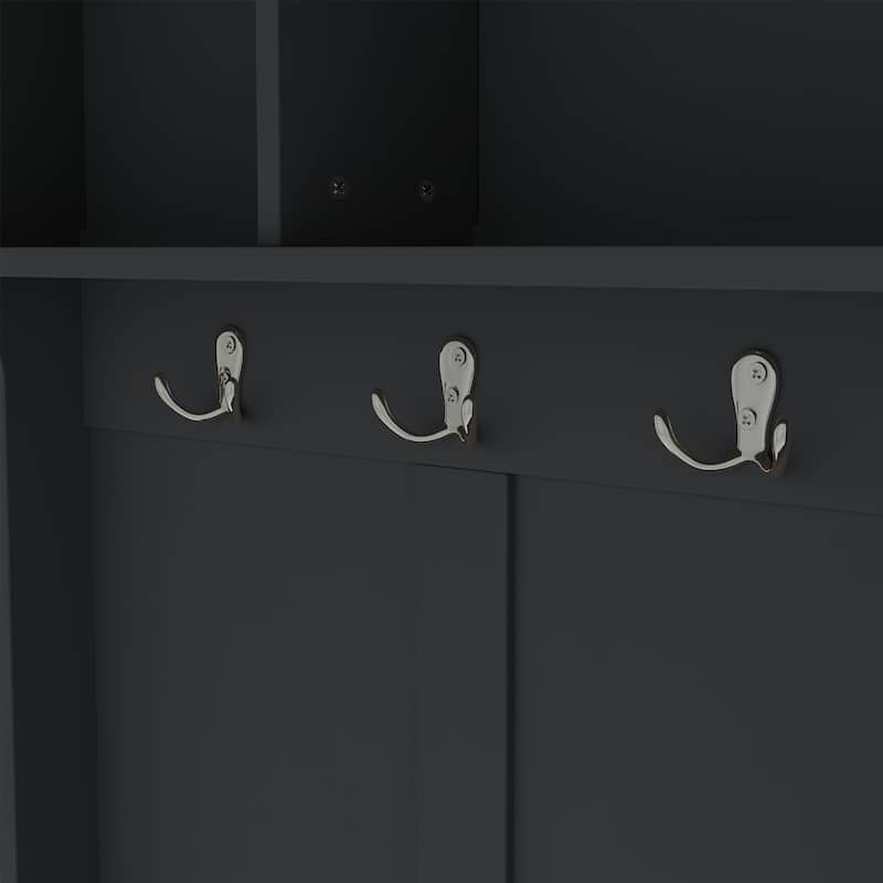 Hallway Hall Tree with Metal Hooks and Shoe Cubbies